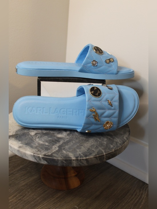 Karl Lagerfeld Shoes - Karl Lagerfeld Blue Quilted Slide Sandals with Charms